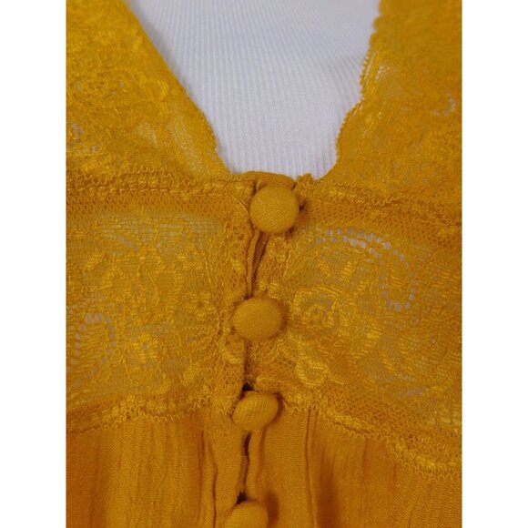 American Threads Mustard Lace Blouse L Boho Cottagecore Witch - Picture 2 of 11